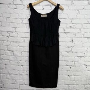 Hache Women's Black Sleeveless Sheath Dress Size 40 US 4 Linen Blend‎ Ruffle Top